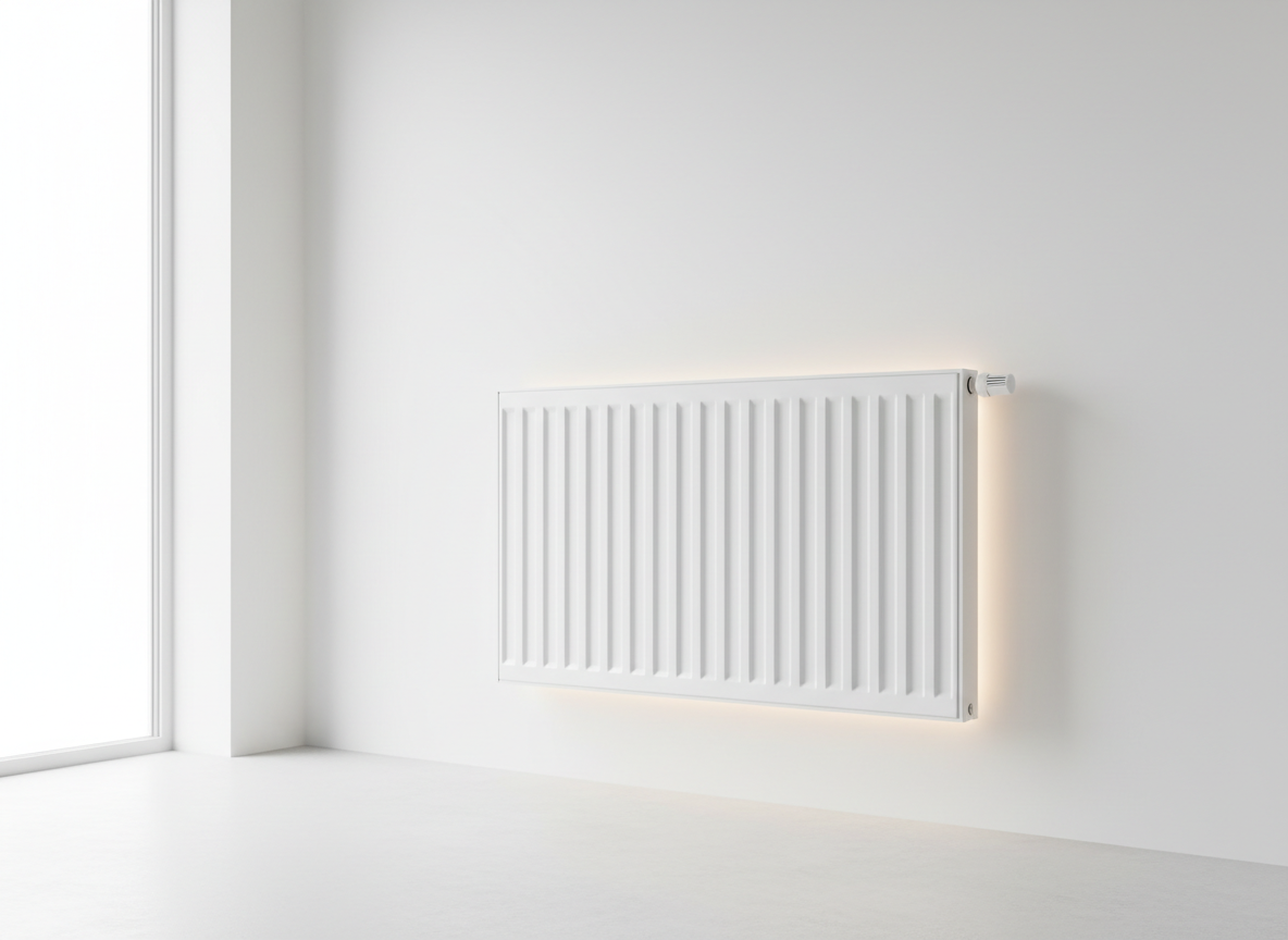 White radiator on a wall — central heating installation
