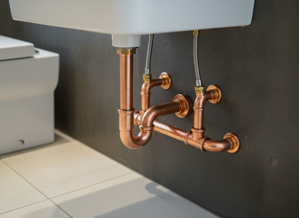 Copper pipes and plumbing fittings — professional plumbing work